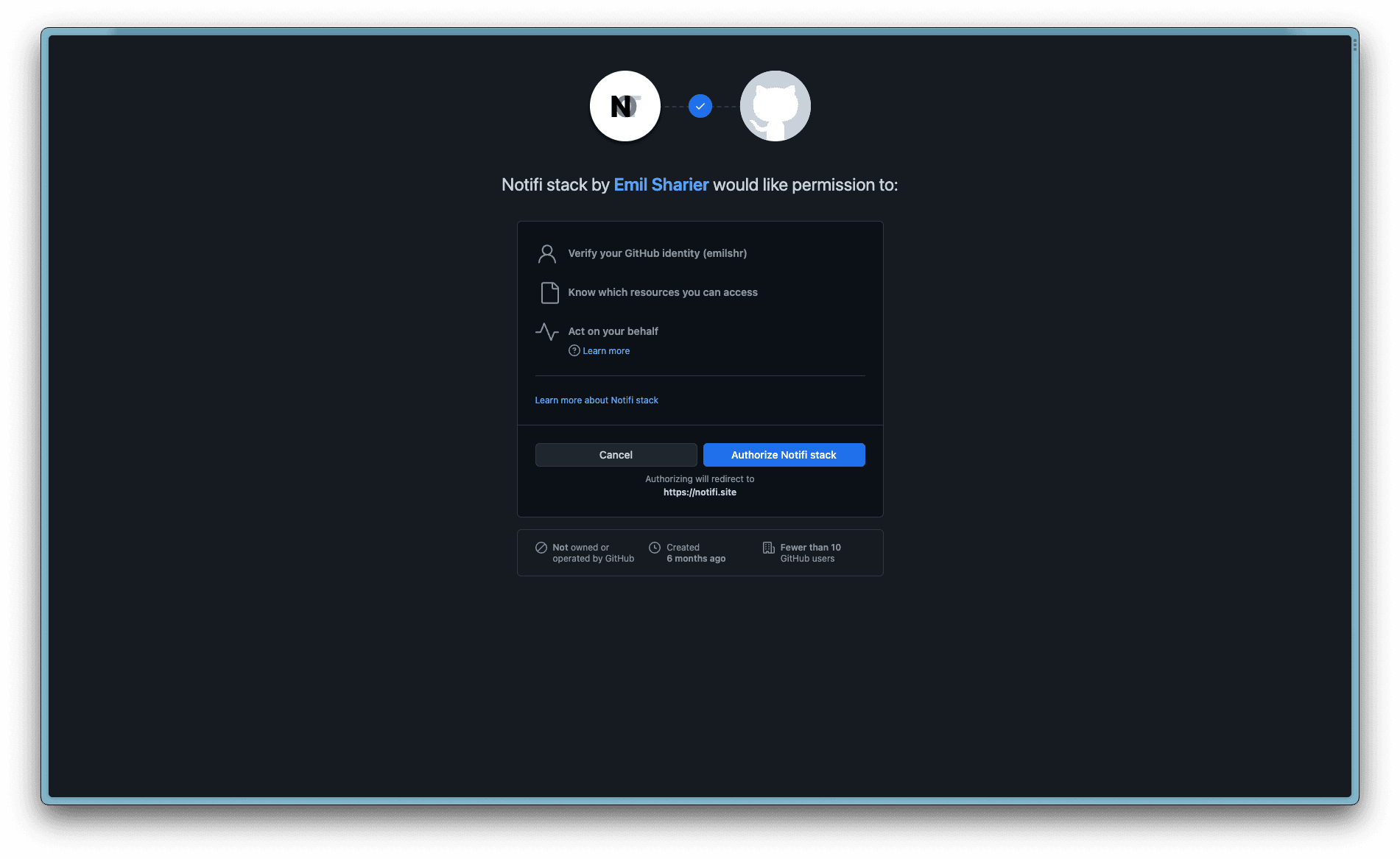 Notifi github authorization flow